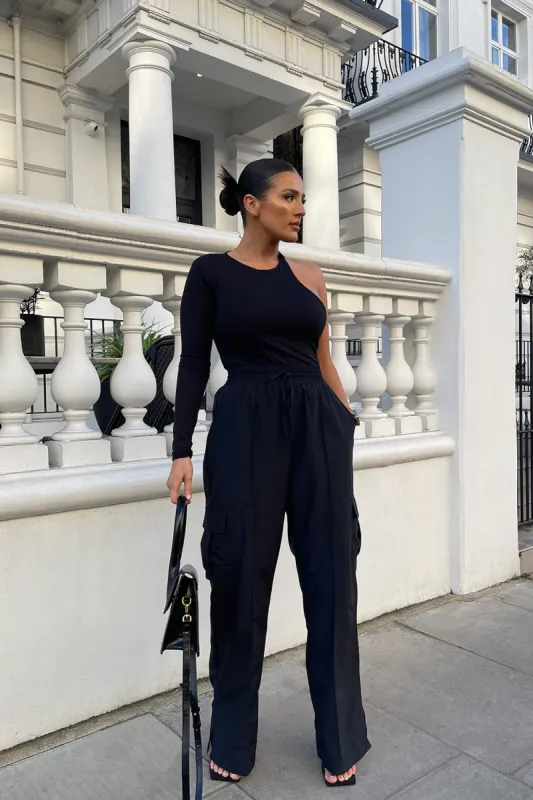 One Sleeve Asymmetric Bodysuit Black sold by Public Desire