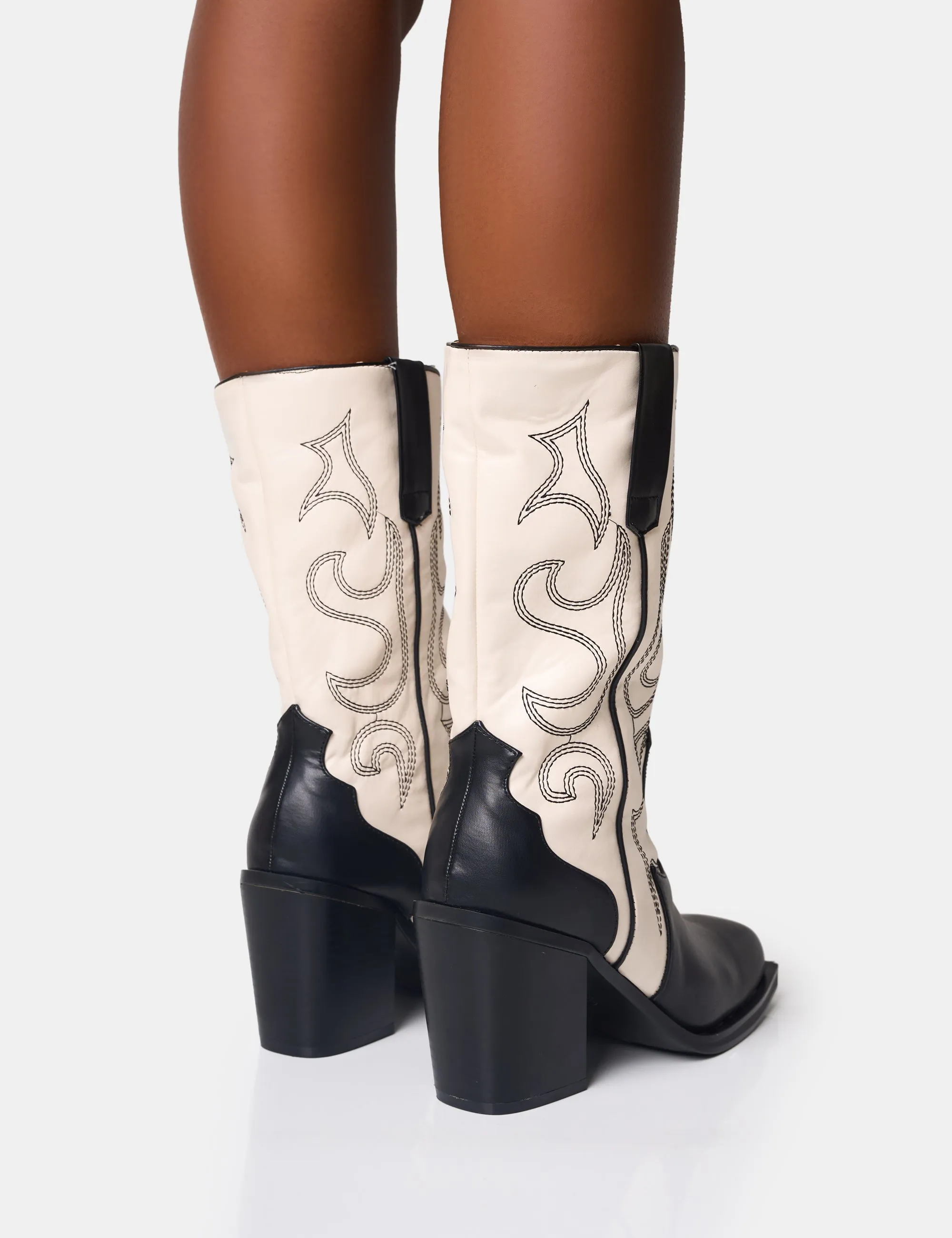Texas Black and Ecru Western Block Heel Ankle Boots sold by Public Desire product image thumbnail 4