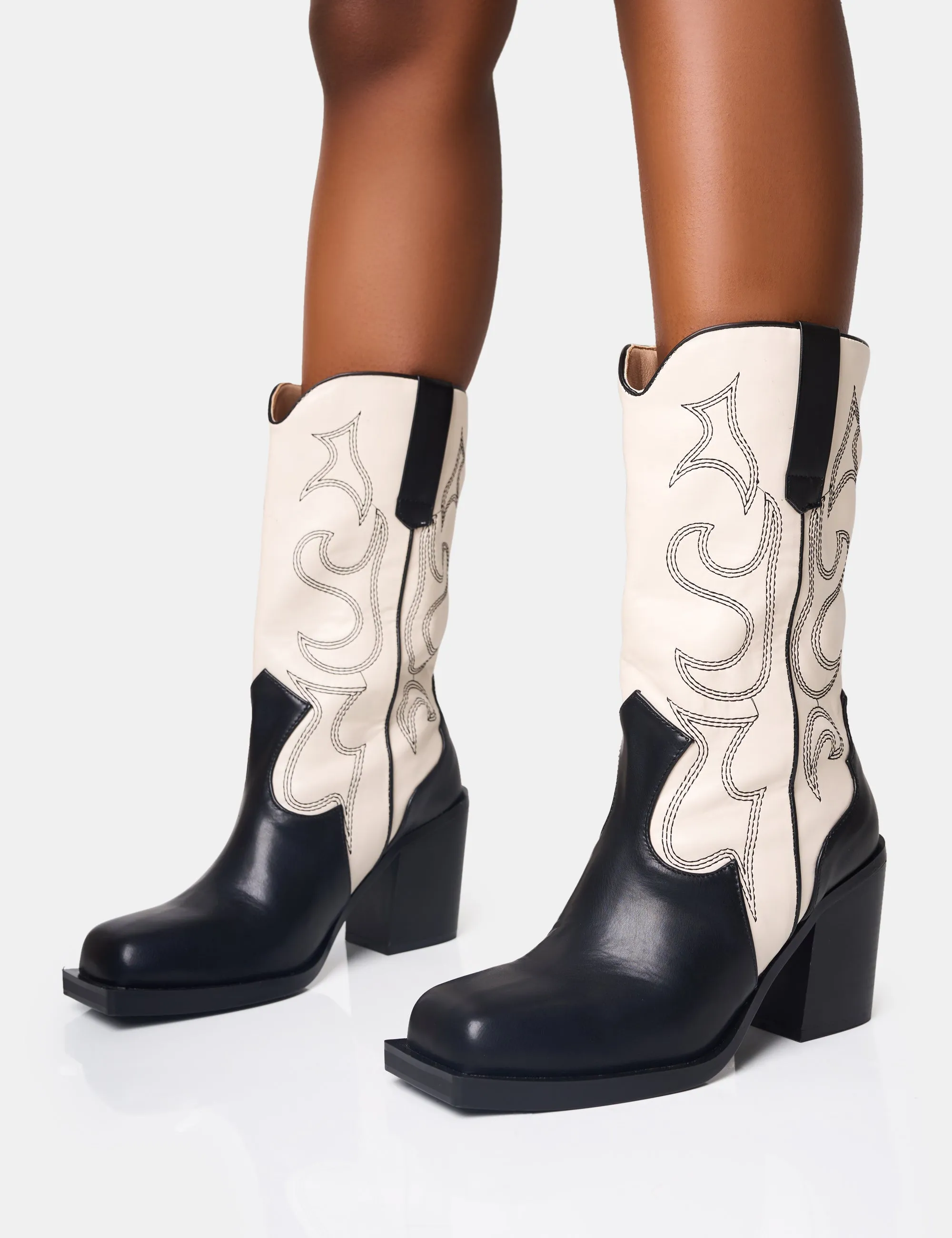 Texas Black and Ecru Western Block Heel Ankle Boots sold by Public Desire product image thumbnail 3