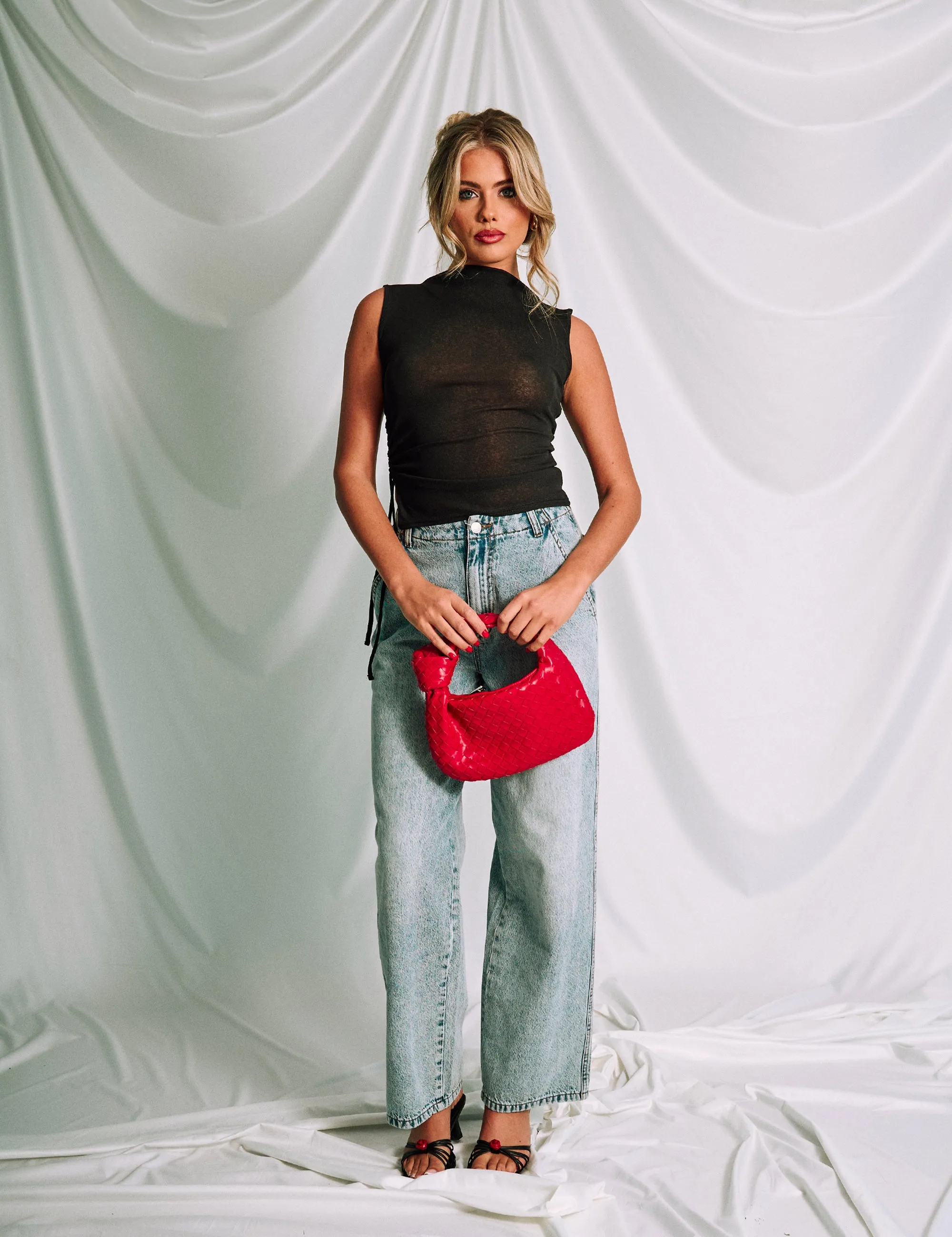 Boat Neck Mesh Top With Ruched Details Black sold by Public Desire product image thumbnail 3