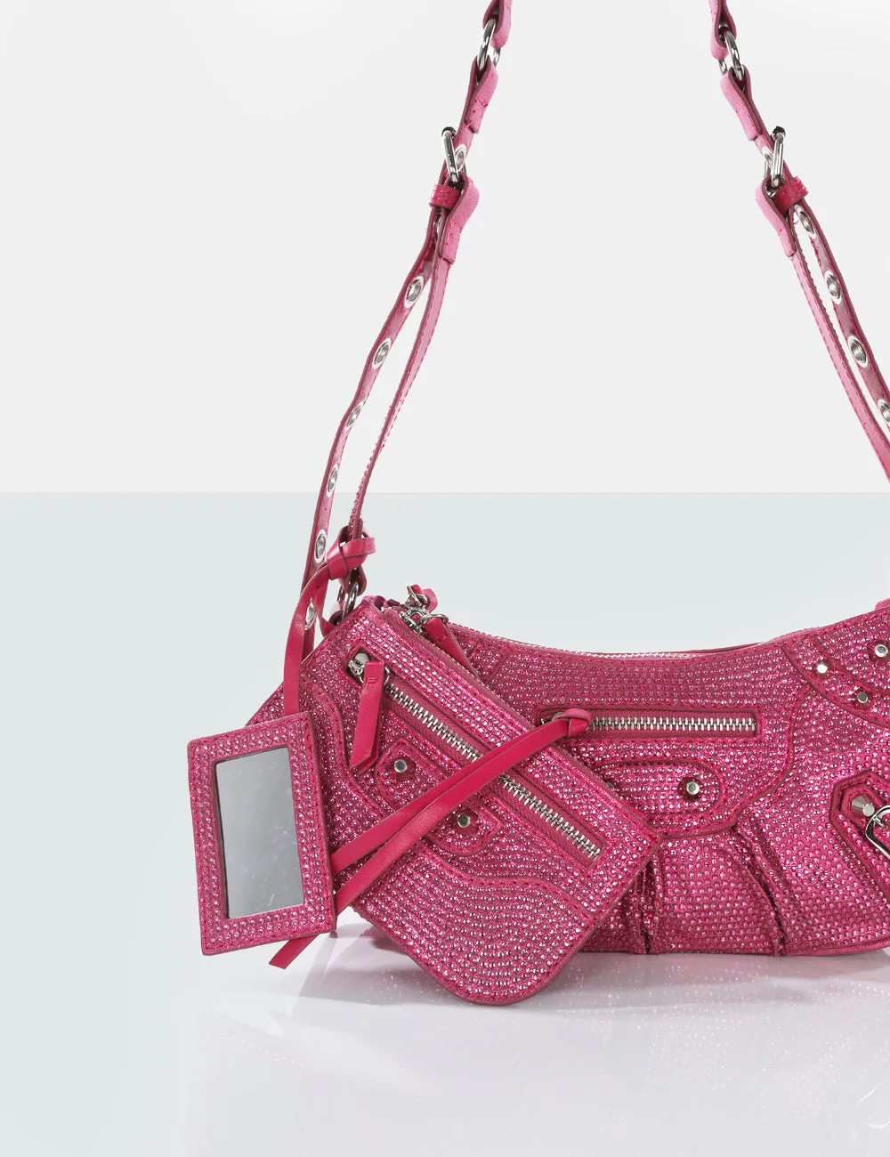 The Trackstar Hot Pink Diamante Studded Mirror Zip Detail Handbag sold by Public Desire product image thumbnail 2