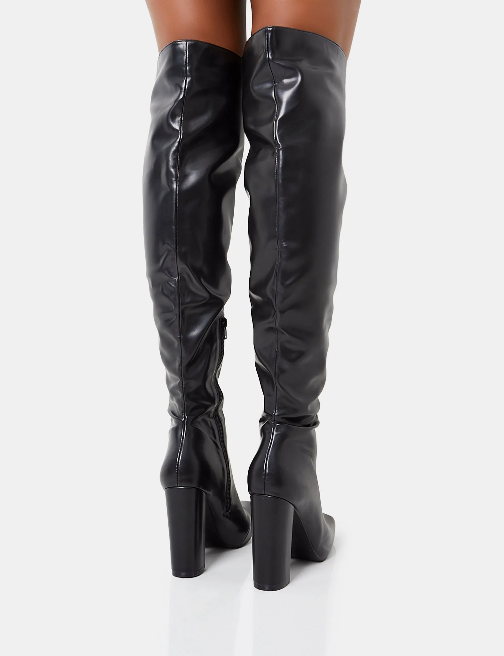 Lasta Black Pu Rounded Square Toe Block Heeled Over The Knee Boots sold by Public Desire product image thumbnail 4