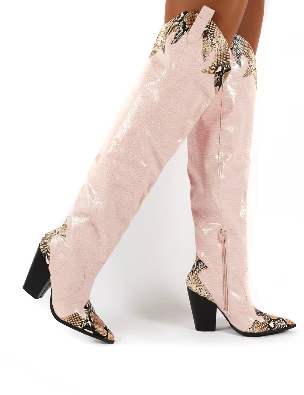 Brandy Pink Western Block Heeled Knee High Boots sold by Public Desire product image thumbnail 3