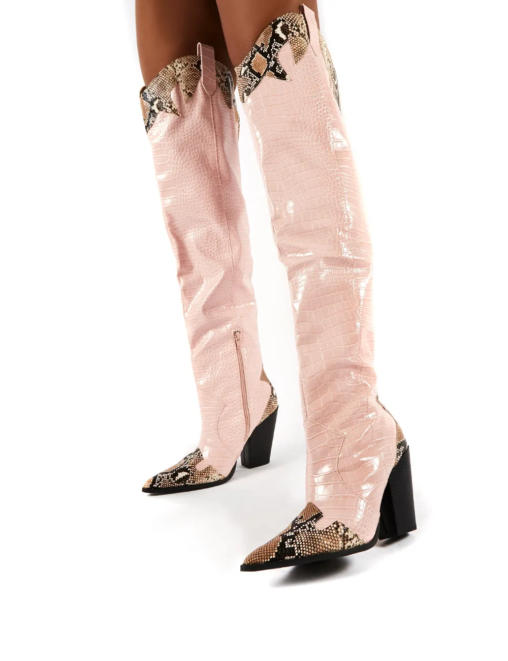 Brandy Pink Western Block Heeled Knee High Boots sold by Public Desire product image thumbnail 4