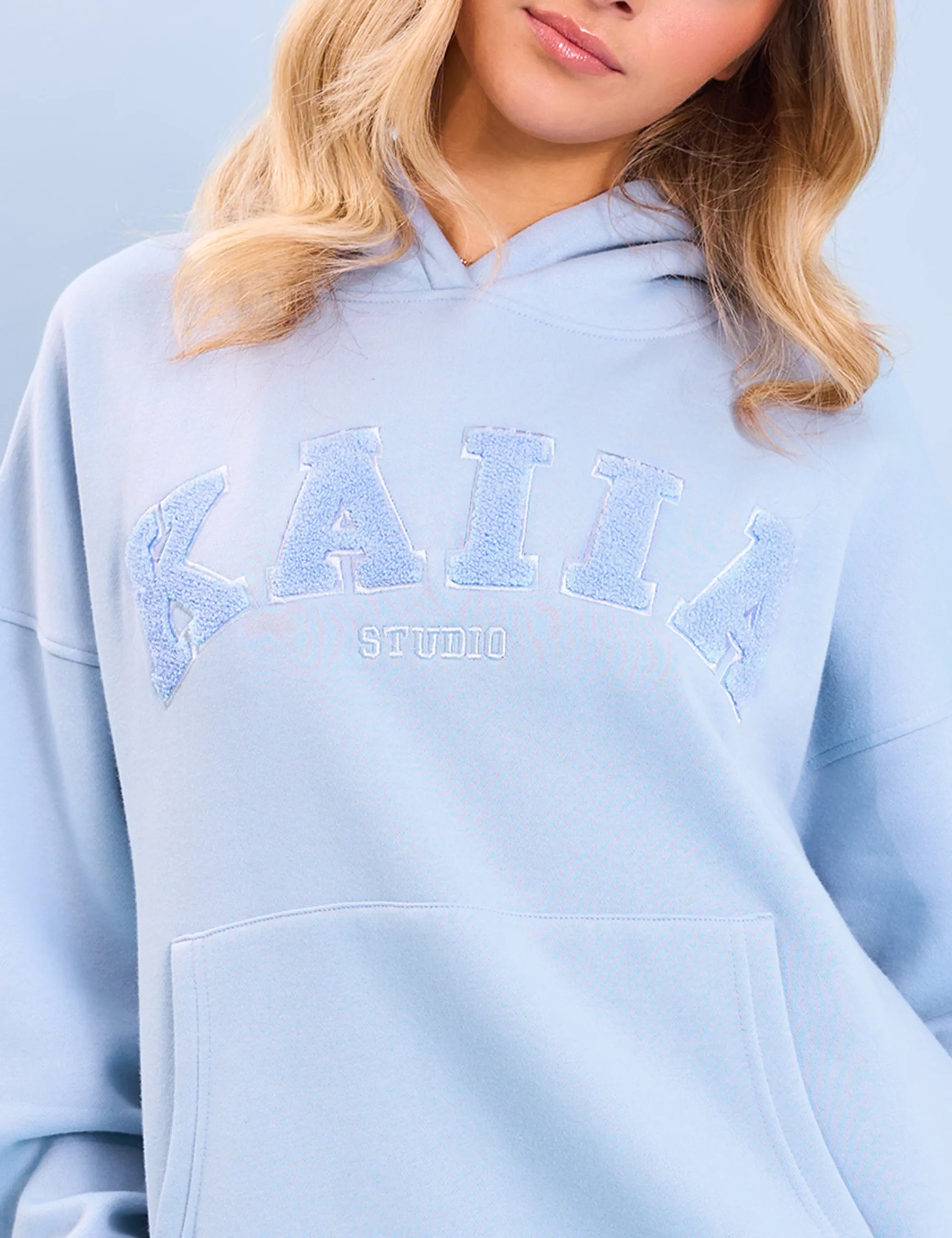 Kaiia Studio Borg Slogan Oversized Hoodie Light Blue sold by Public Desire product image thumbnail 2