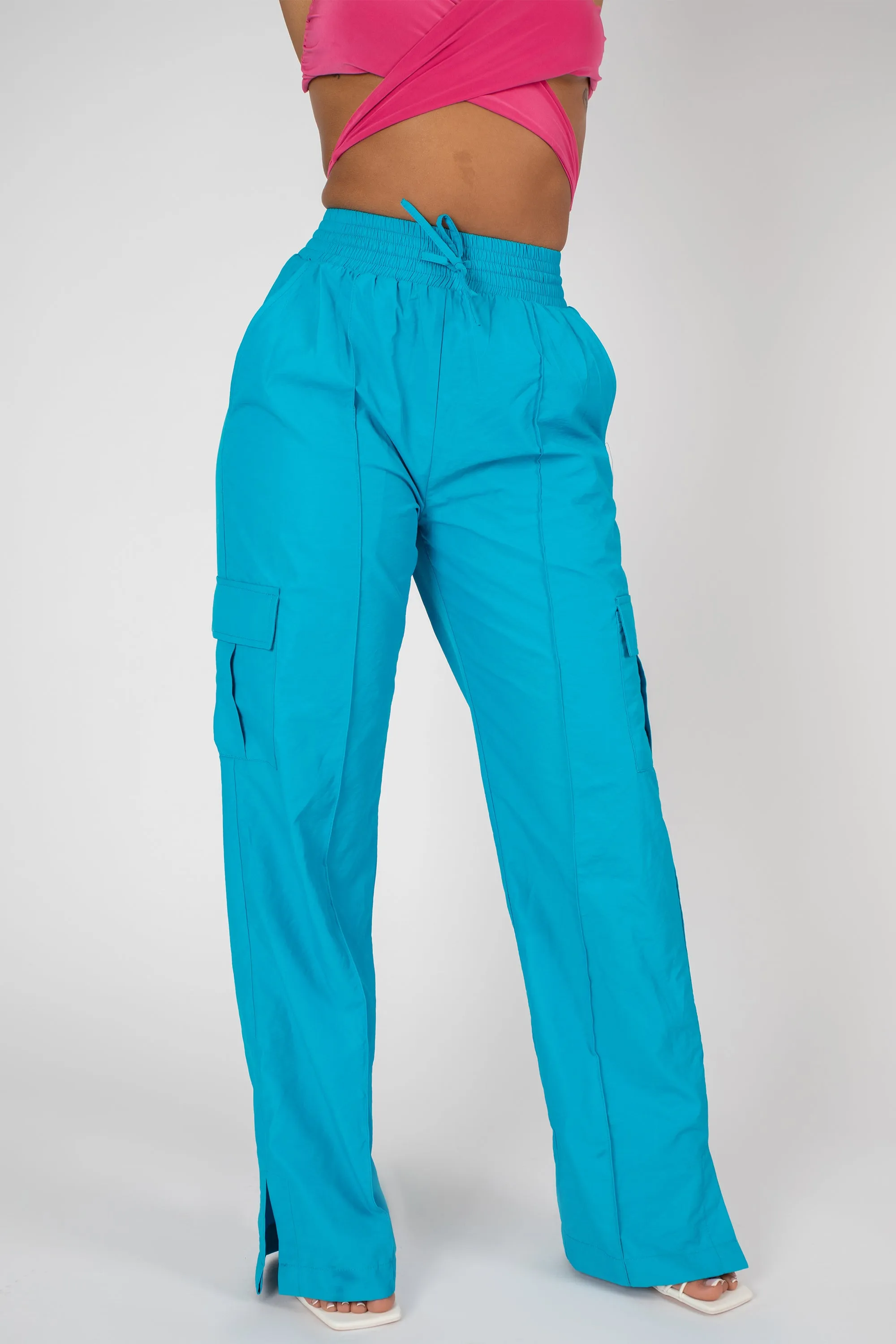Split Hem Wide Leg Cargo Pocket Trouser Blue sold by Public Desire product image thumbnail 2