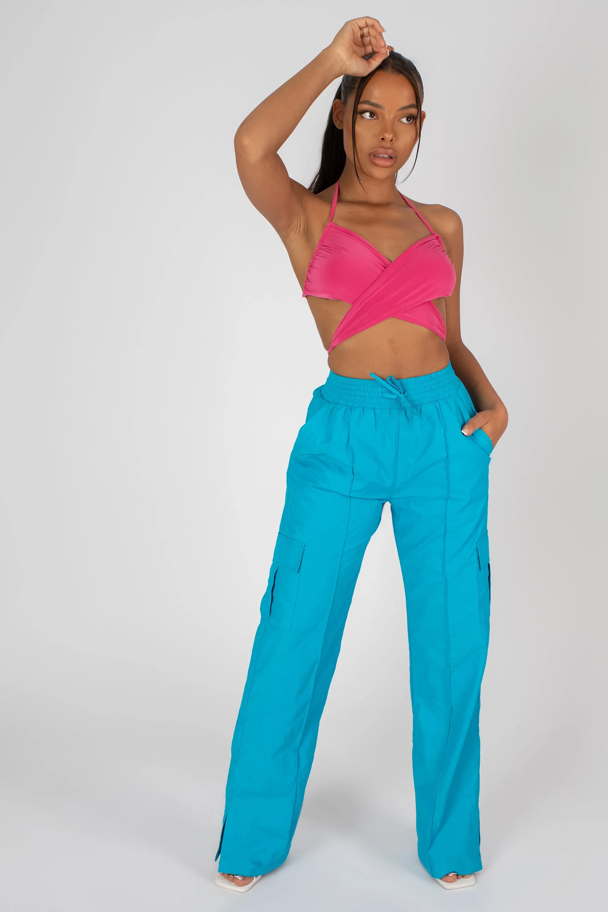 Split Hem Wide Leg Cargo Pocket Trouser Blue sold by Public Desire product image thumbnail 3
