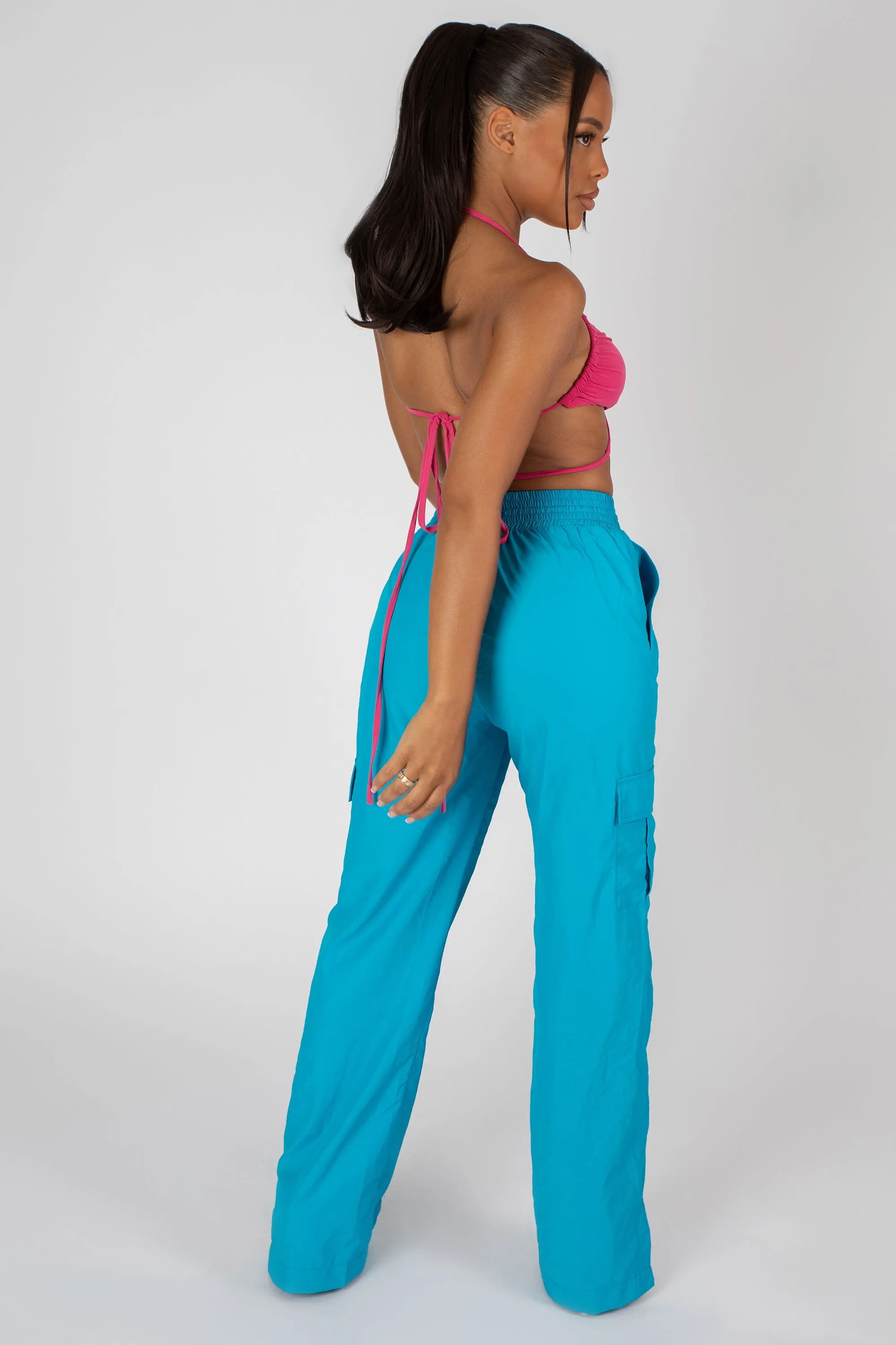 Split Hem Wide Leg Cargo Pocket Trouser Blue sold by Public Desire product image thumbnail 5