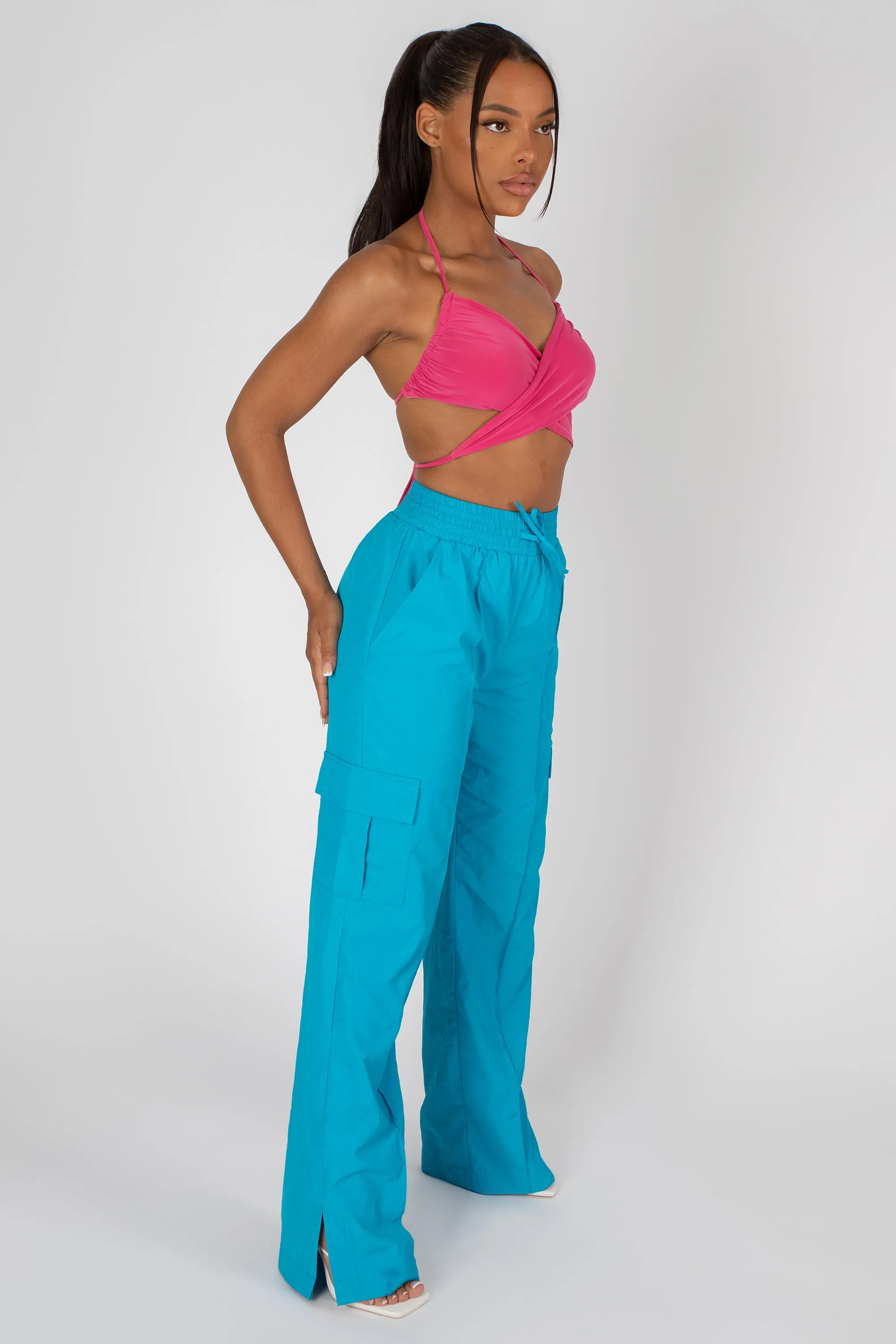 Split Hem Wide Leg Cargo Pocket Trouser Blue sold by Public Desire product image thumbnail 4