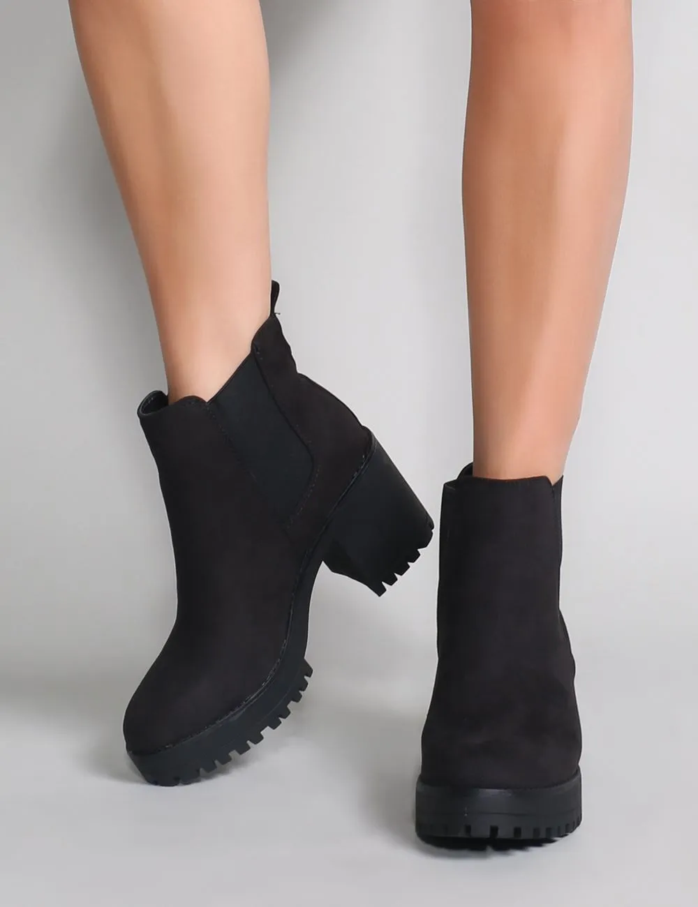 Krissie Heeled Chelsea Boots in Black Faux Suede sold by Public Desire product image thumbnail 4
