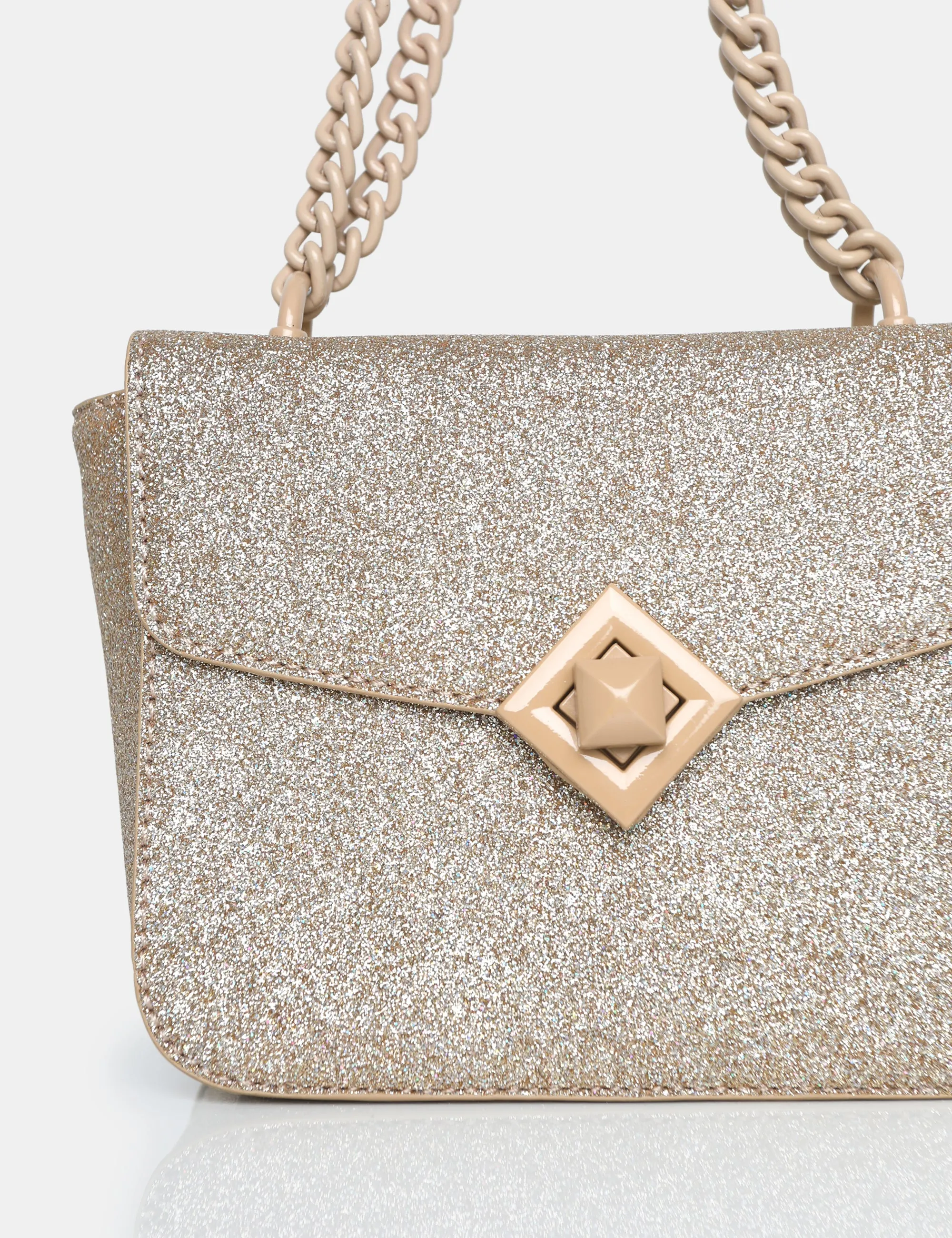 The Pixie Gold Glitter Bag Chain Detail Shoulder Bag sold by Public Desire product image thumbnail 3