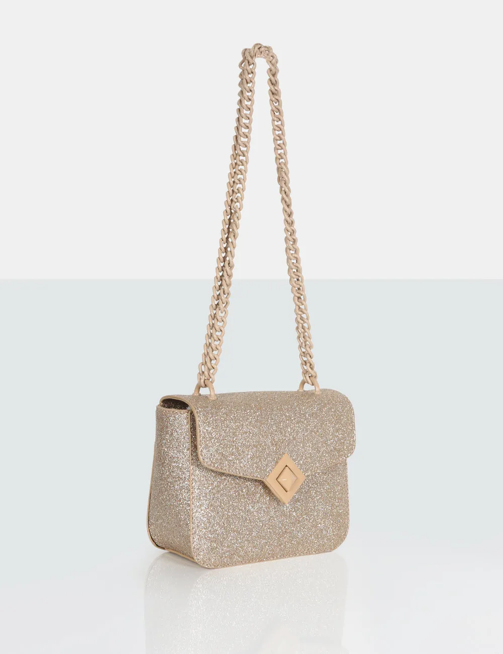 The Pixie Gold Glitter Bag Chain Detail Shoulder Bag sold by Public Desire product image thumbnail 5