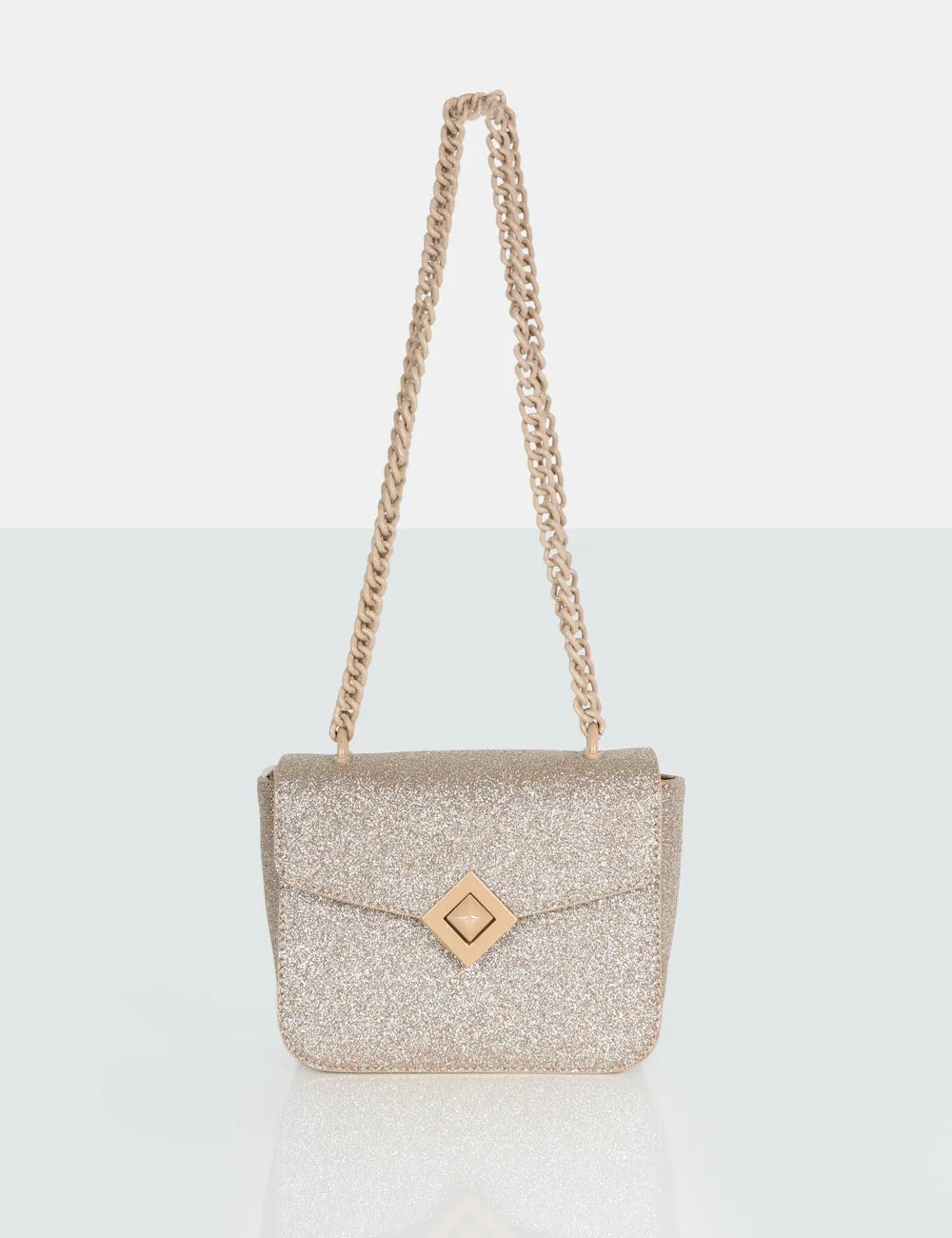The Pixie Gold Glitter Bag Chain Detail Shoulder Bag sold by Public Desire product image thumbnail 4