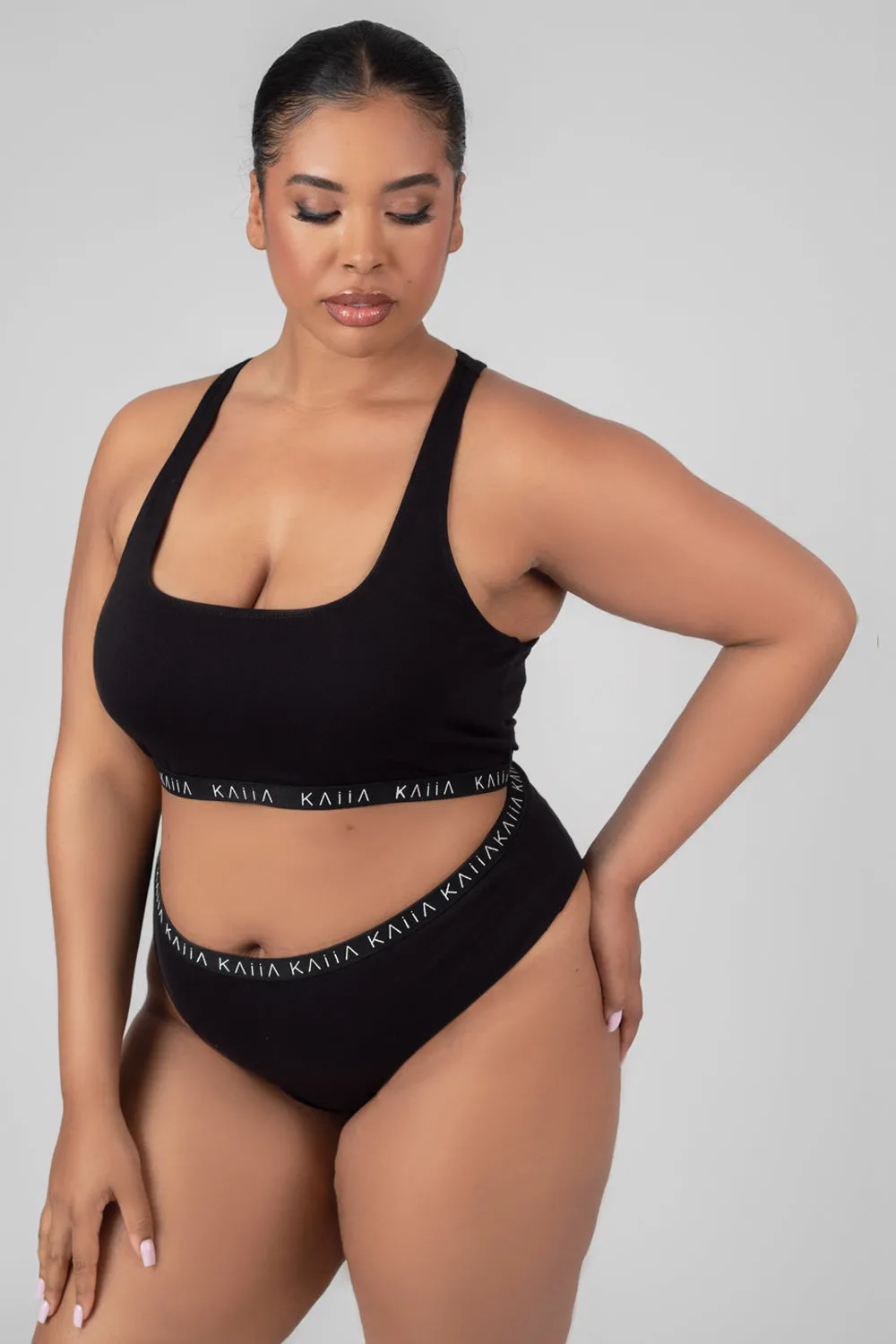 Curve Kaiia Elastic Scoop Neck Bra Black sold by Public Desire