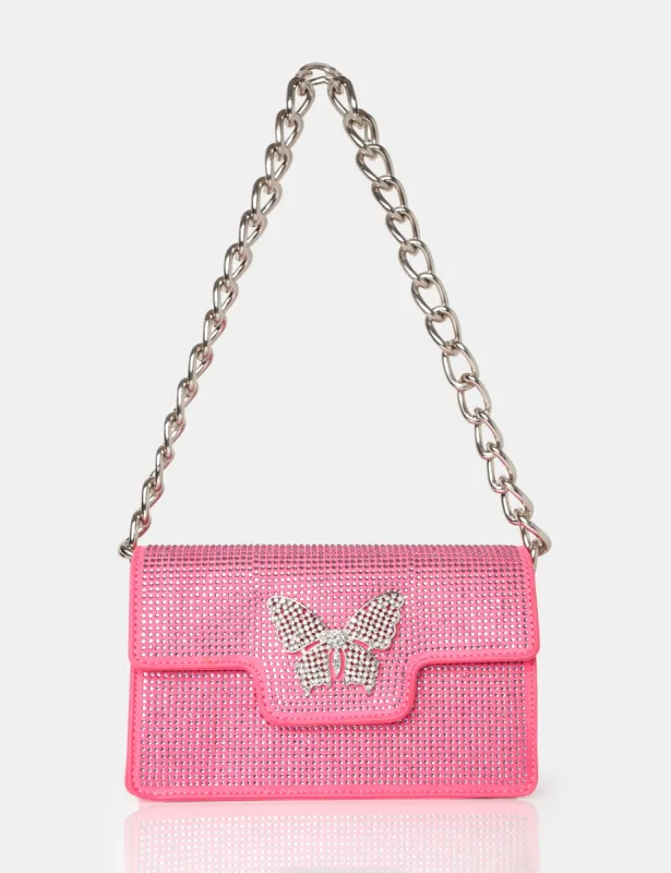 The Butterfly Pink Diamante Shoulder Bag sold by Public Desire
