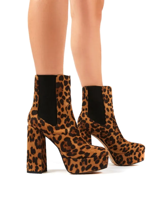 Lexie Leopard Print Faux Suede Platform Ankle Boot sold by Public Desire