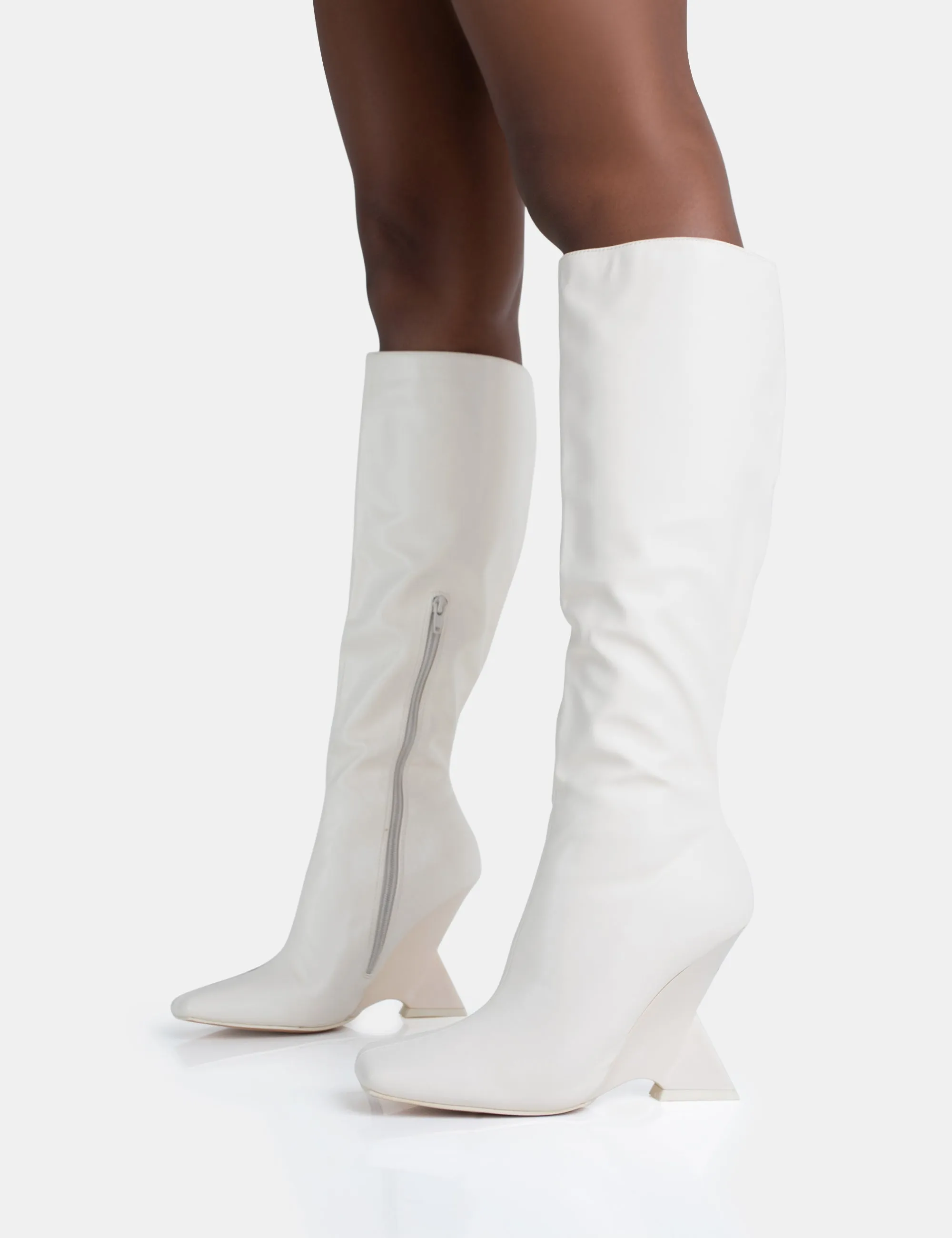 Vanessa Ecru PU Inverted Wedge Square Toe Heeled Knee High Boots sold by Public Desire product image thumbnail 2