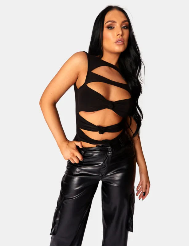 Cut Away Slinky Bodysuit Black sold by Public Desire