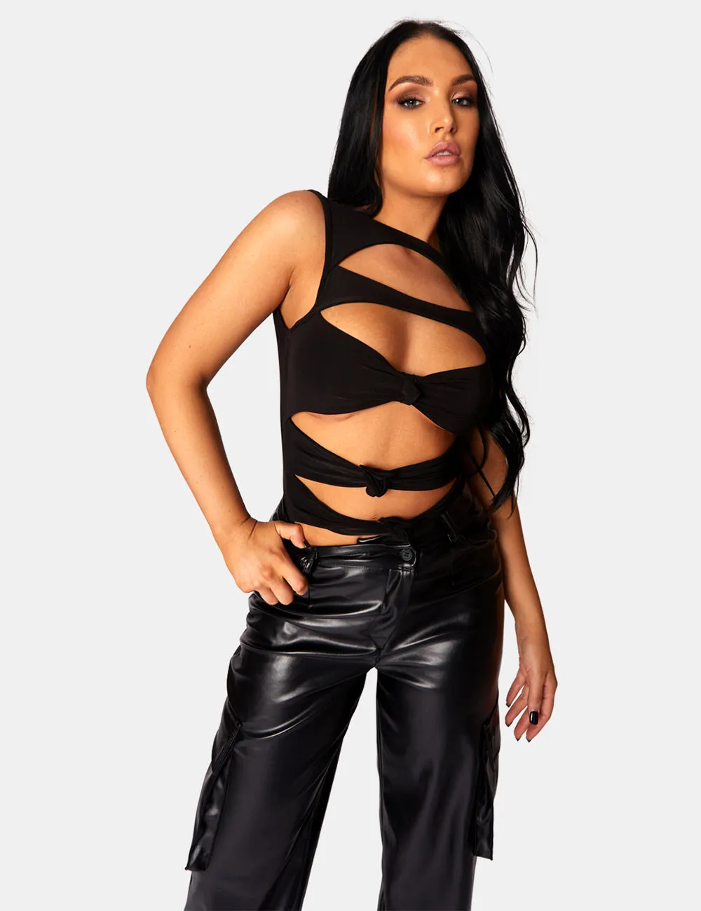 Cut Away Slinky Bodysuit Black sold by Public Desire