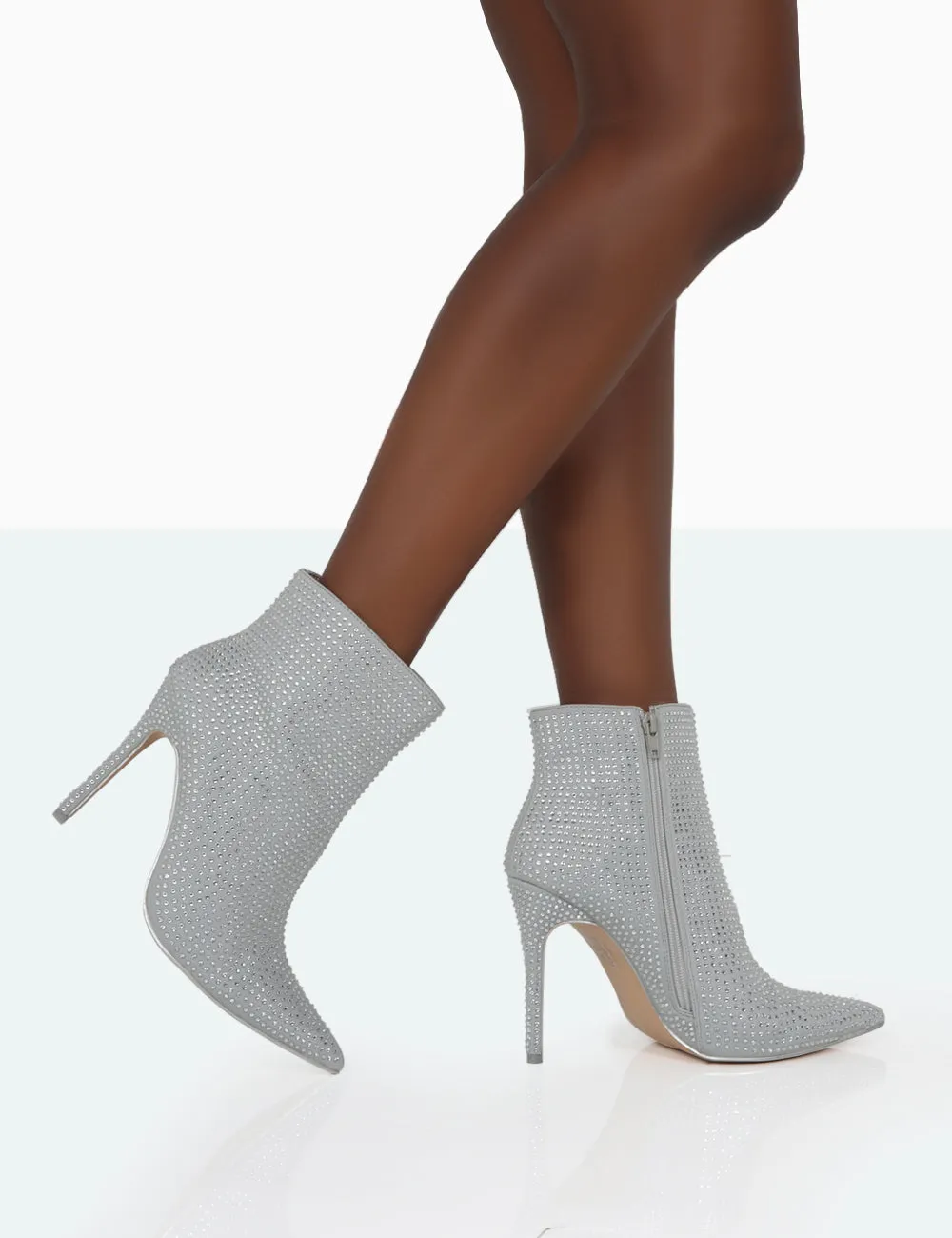 Verona Wide Fit Silver Sparkly Diamante Stiletto Ankle Boots sold by Public Desire