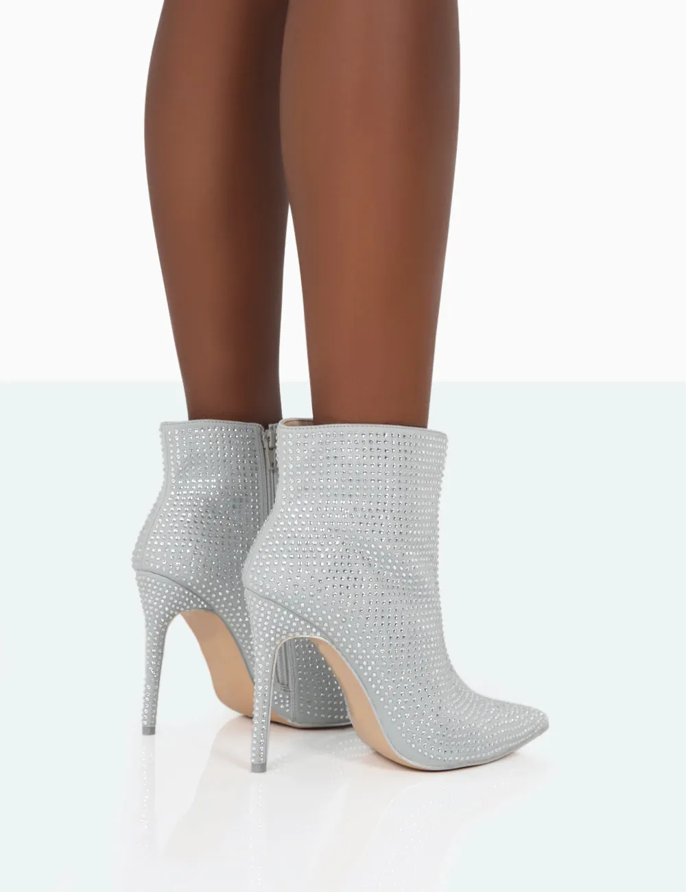 Verona Wide Fit Silver Sparkly Diamante Stiletto Ankle Boots sold by Public Desire product image thumbnail 3