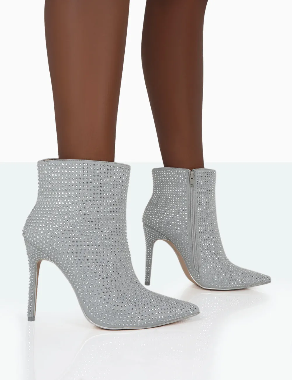 Verona Wide Fit Silver Sparkly Diamante Stiletto Ankle Boots sold by Public Desire product image thumbnail 4