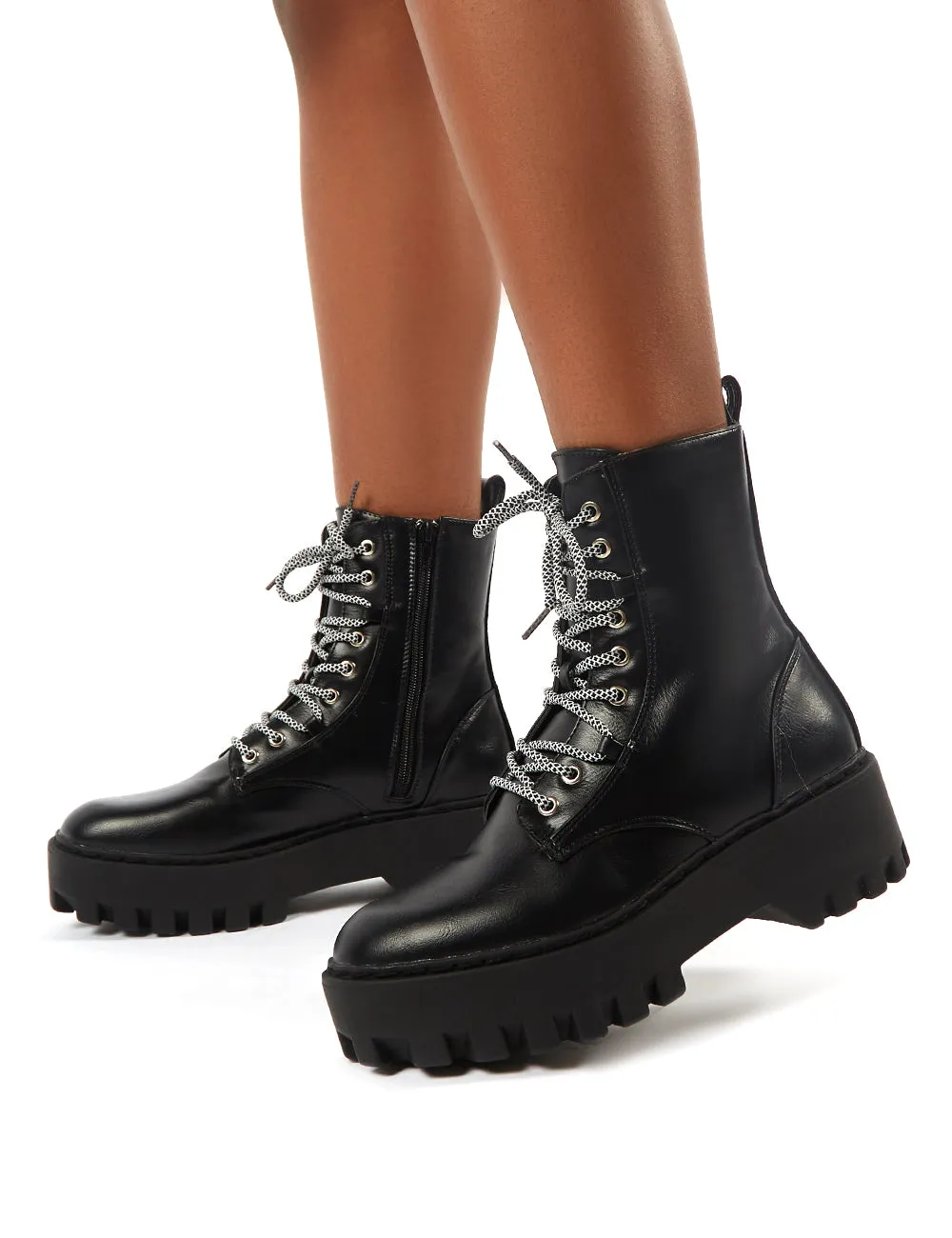 Annie Black Patent Croc Lace Up Chunky Ankle Boots sold by Public Desire product image thumbnail 3