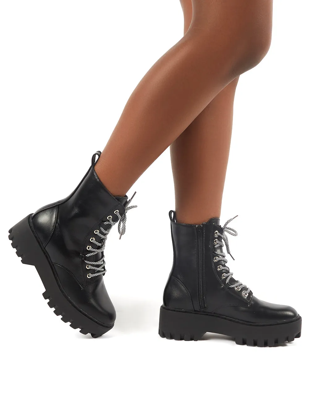Annie Black Patent Croc Lace Up Chunky Ankle Boots sold by Public Desire product image thumbnail 2