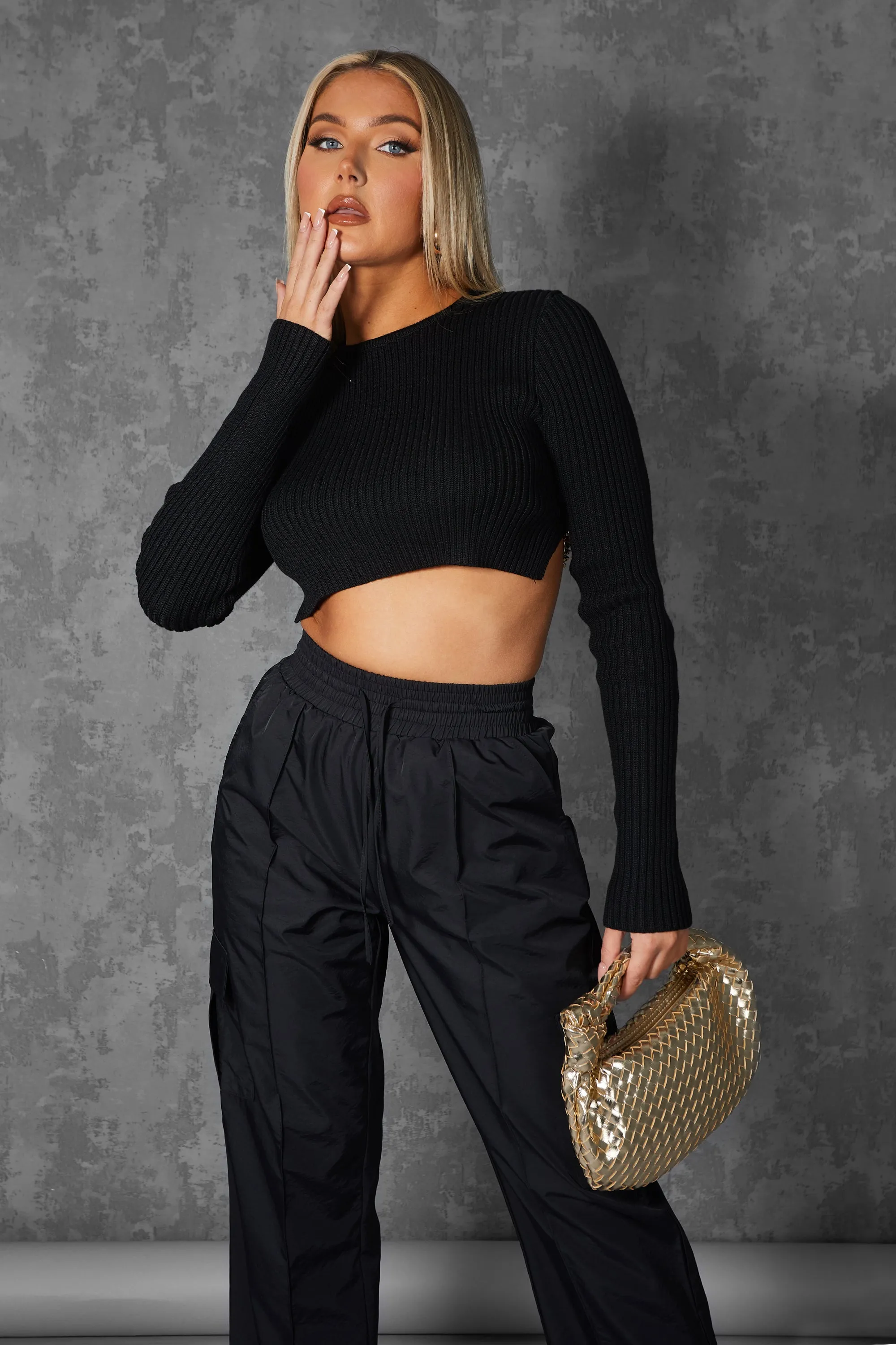 Open Chain Back Knitted Crop Top Black sold by Public Desire product image thumbnail 3