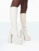 Passive Wide Fit Ecru Pu Platform Block High Heel Over the Knee Boots sold by Public Desire