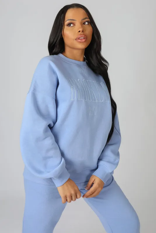 Brooklyn Embroidered Sweatshirt Bluebell sold by Public Desire