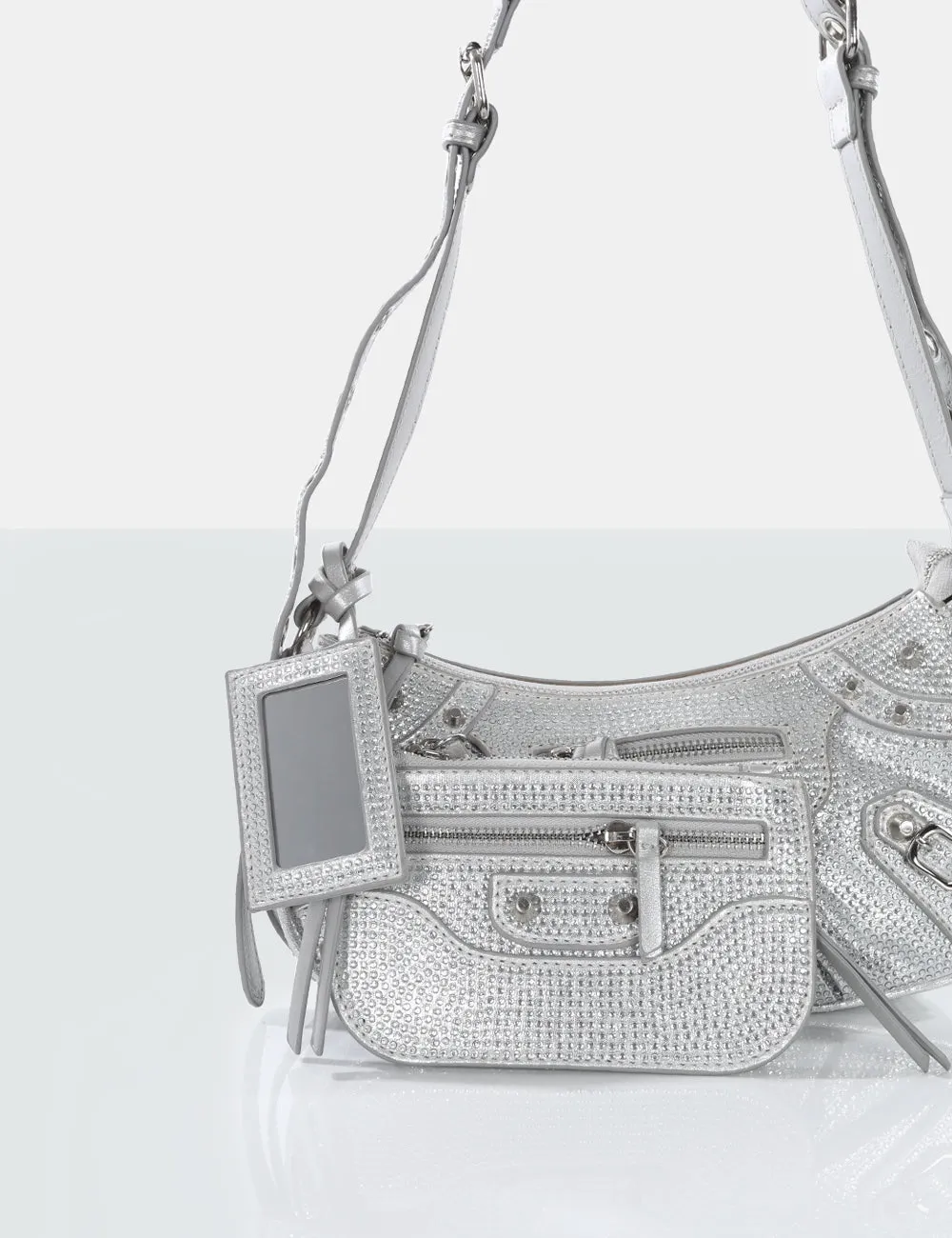 The Trackstar Silver Diamante Studded Mirror Zip Detail Handbag sold by Public Desire product image thumbnail 3