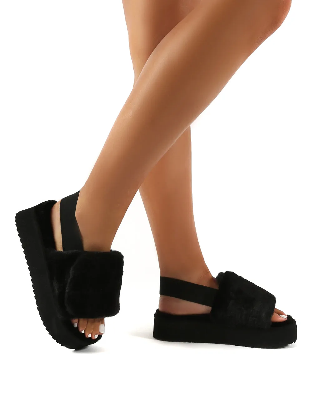 Funky Black Platform Chunky Sole Velcro Strap Slippers sold by Public Desire product image thumbnail 4