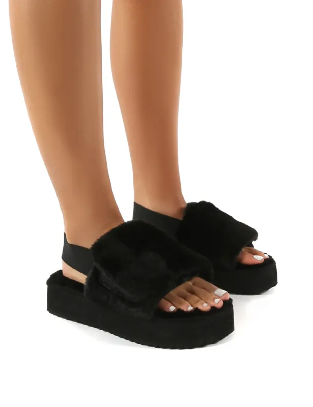Funky Black Platform Chunky Sole Velcro Strap Slippers sold by Public Desire