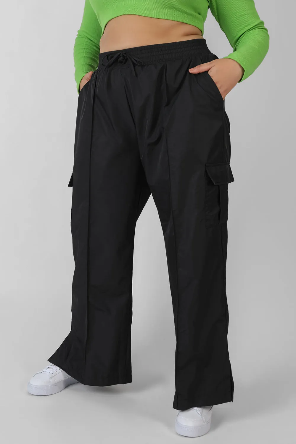 Curve Split Black Hem Cargo Trousers Black sold by Public Desire product image thumbnail 4