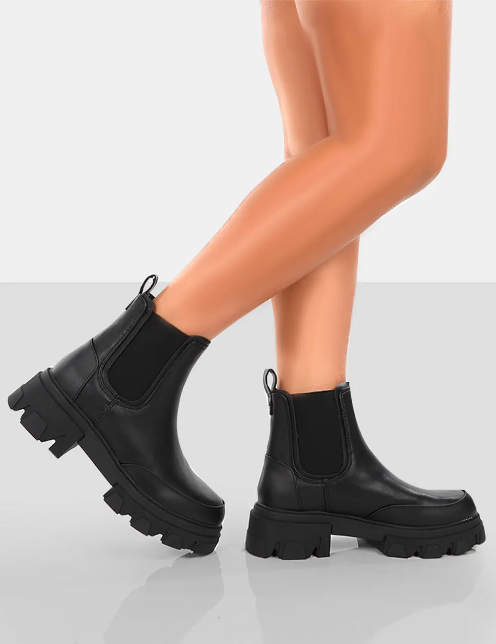 By Midnight Black Pu Platform Chunky Sole Chelsea Boots sold by Public Desire product image thumbnail 4