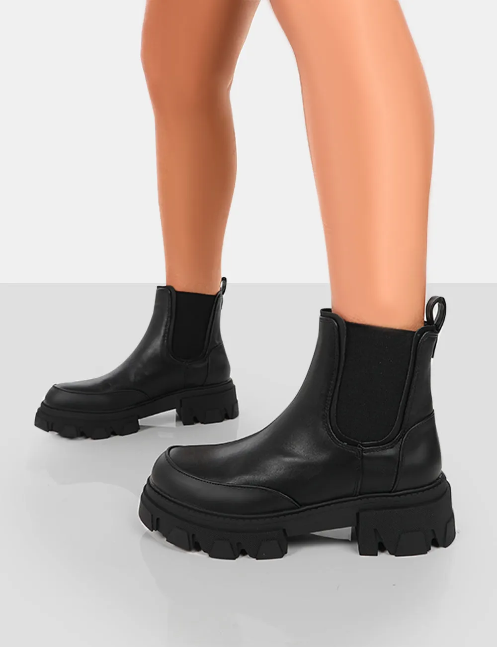 By Midnight Black Pu Platform Chunky Sole Chelsea Boots sold by Public Desire product image thumbnail 3