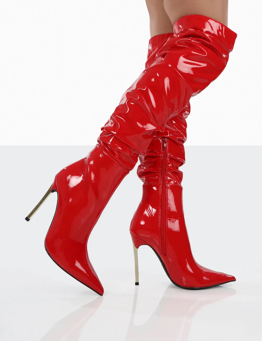 Energy Red Patent Pointed Toe Over The Knee Heeled Boots sold by Public Desire product image thumbnail 4