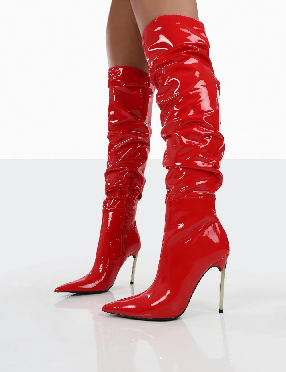 Energy Red Patent Pointed Toe Over The Knee Heeled Boots sold by Public Desire product image thumbnail 3