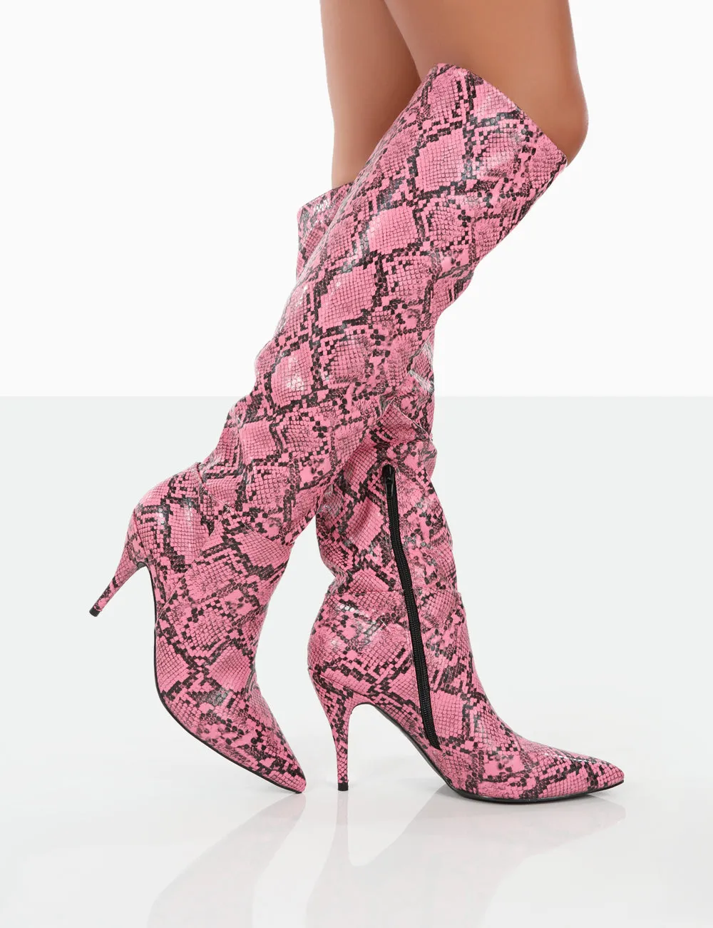 Nicole Pink Snakeskin Slouch Knee High Boots sold by Public Desire product image thumbnail 4