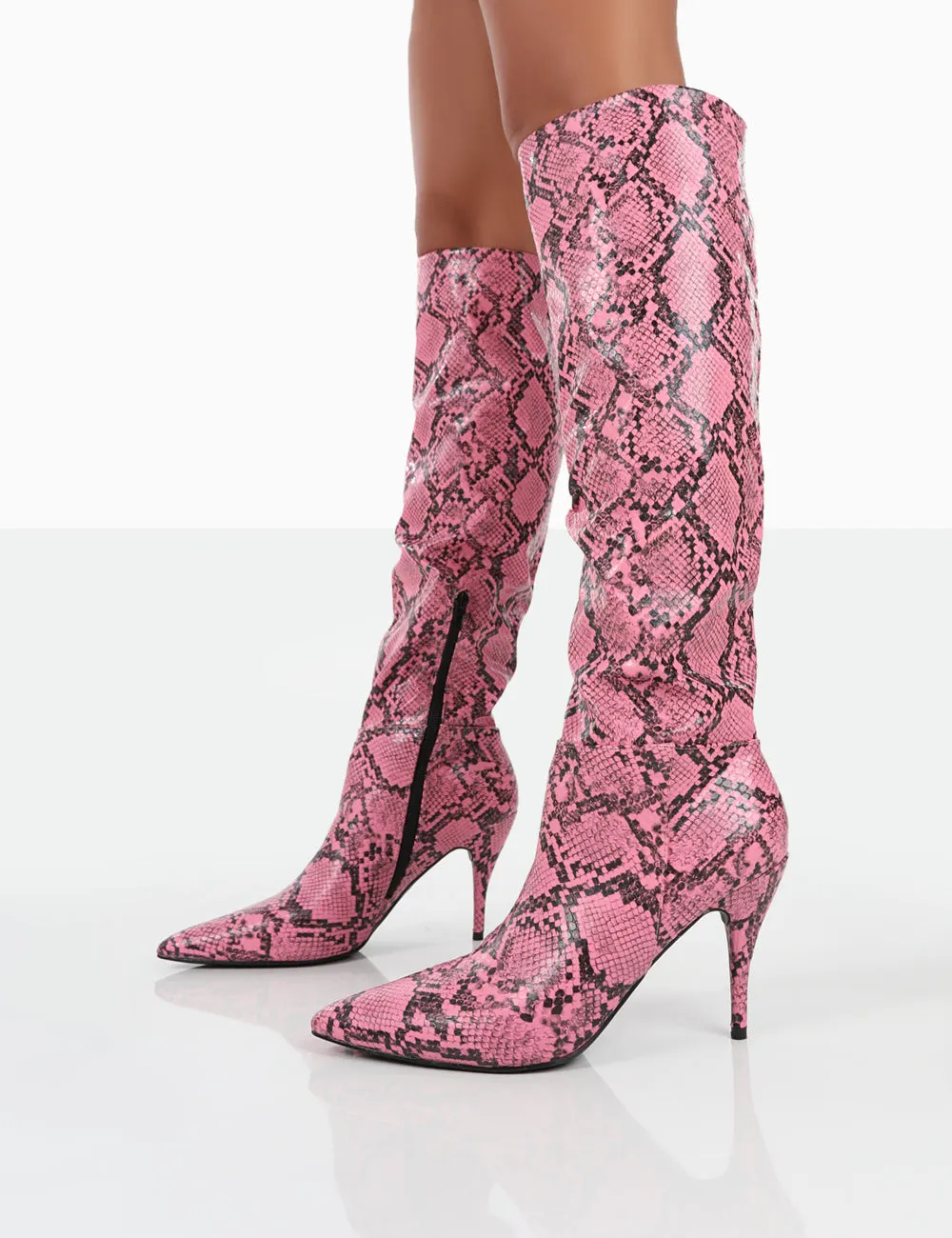 Nicole Pink Snakeskin Slouch Knee High Boots sold by Public Desire product image thumbnail 3