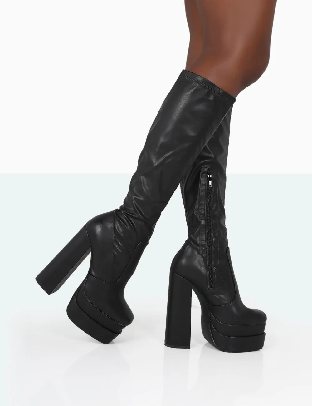 Passive Black PU Square Toe Platform Block High Heel Over The Knee Boots sold by Public Desire product image thumbnail 2