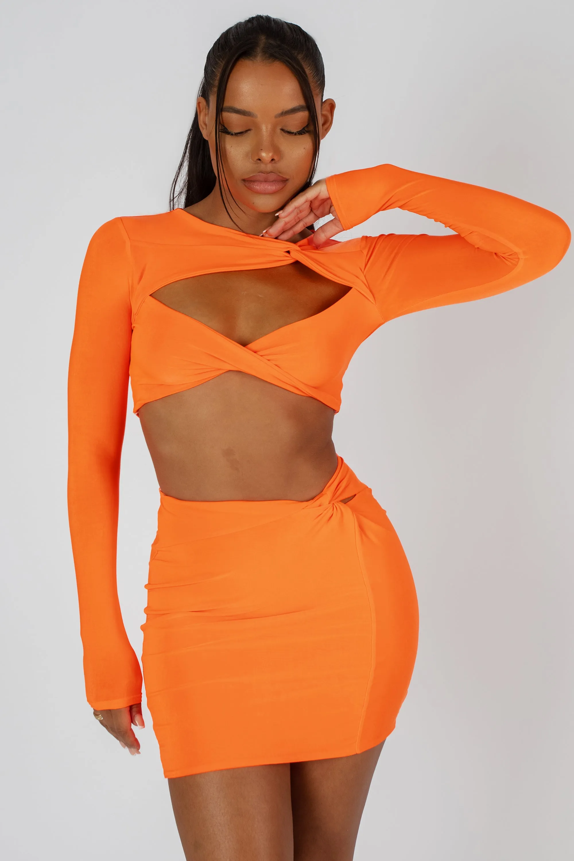 Slinky Skirt And Top Co-ord Neon Orange sold by Public Desire product image thumbnail 3