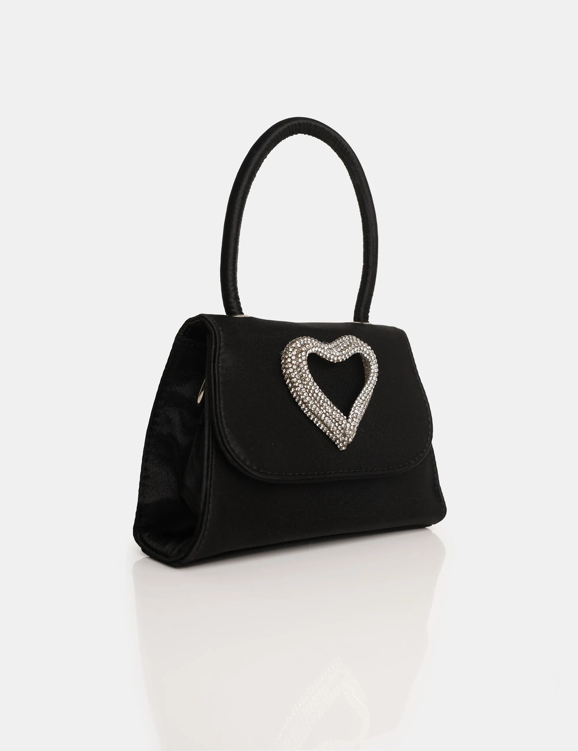 The Heart Black Satin Diamante Heart Mini Bag sold by Public Desire product image thumbnail 2