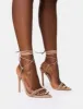 Merlot Nude Lace Up Wrap Around Pointed Toe Stiletto Heels sold by Public Desire