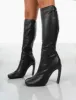 Peppa Black Pu Block Heel Knee High Boots sold by Public Desire