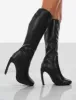 Peppa Black Pu Block Heel Knee High Boots sold by Public Desire