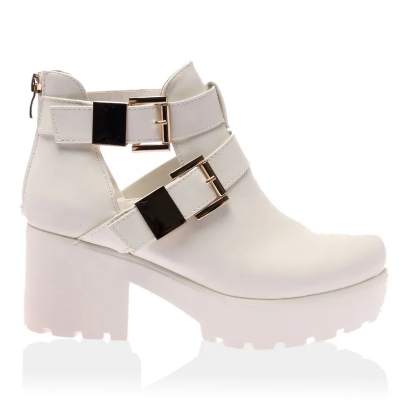 Pip White PU Cut Out Double Buckle Boots made by Public Desire