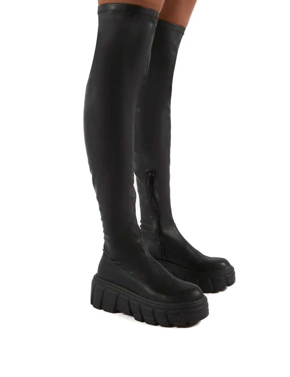 Lingo Black Over The Knee Chunky Sole Boots sold by Public Desire