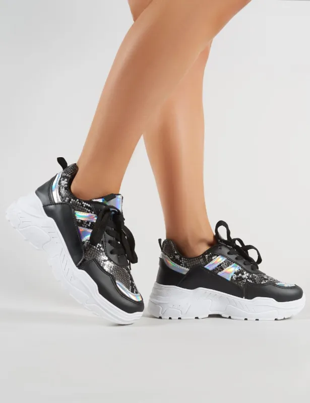 Burn Chunky Trainers in Black and Snakeskin sold by Public Desire